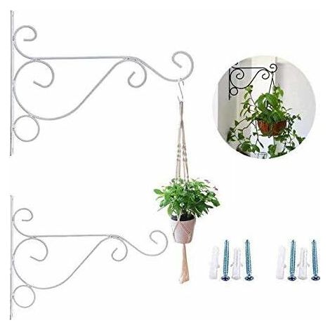 25cm Lantern Hook Iron Hanging Plant Holder Decorative Wall Planter Hanging Hooks with Black Screws for Bird Feeder Lanterns Wind Chimes (Set of 2, White) (1/5)