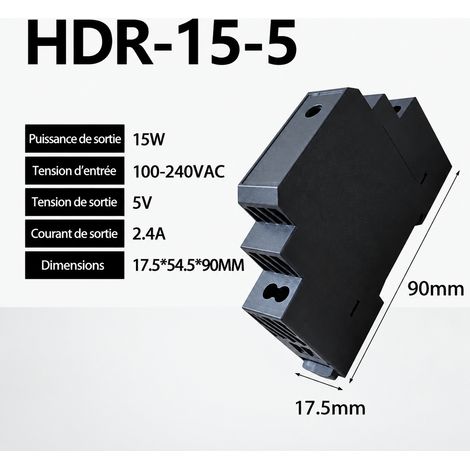 Alimentation à découpage sur rail DIN HDR-15-5 5V 2.4A AC 220V 1 kg hdr-15-5 5v2.4 1 kg – Livraison gratuite