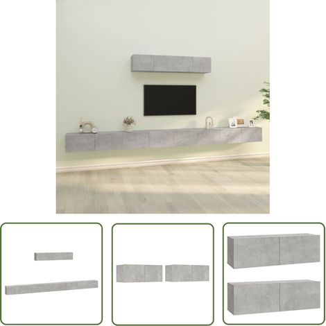 The Living Store Ensemble de meubles TV 6 pcs Gris béton Bois d'ingénierie - Meuble Tv - Meuble Tv Mural - Rangement Tv - Ensemble Meuble Tv - Salon Moderne (1/5)
