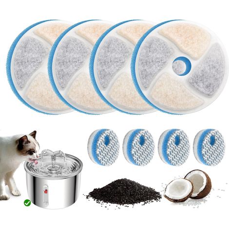 Katzen-Wasserbrunnenfilter, 4 Ersatzfilter-Set für WF240 1,899.4 g/2L automatischer Haustierbrunnen Katze, Hundewasserspender, 3 Dreifach-Filtrationssysteme (1/5)