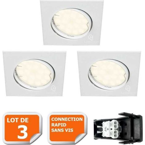 Lot de 3 spot encastrable orientable carré led smd gu10 230v blanc rendu environ 50w halogène (1/5)
