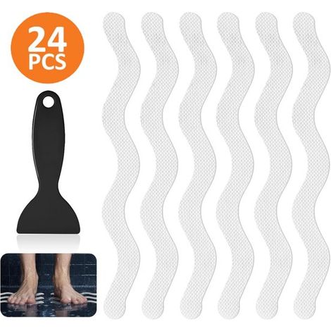 24 pezzi di adesivi antiscivolo 18 x 1,3 cm Adesivi antiscivolo a forma di S per vasca da bagno Adesivi antiscivolo per doccia Adesivi per doccia Strisce di sicurezza per B (1/5)