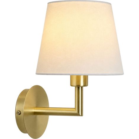 Relaxdays Wall Lamp, Fabric Shade, Metal, HxWxD: 23 x 15 x 19 cm, E14, Indoor Wall Light, White/Brass (1/5)