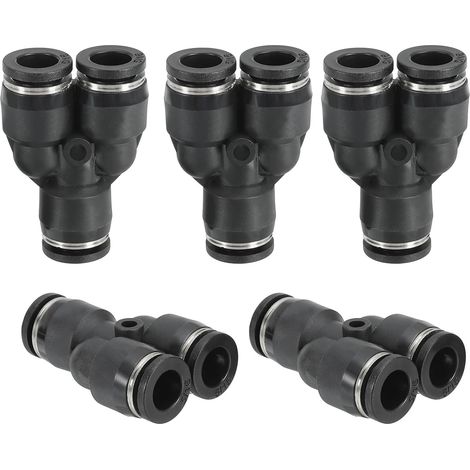 5/16 Pouce OD Raccords en Plastique en Forme de Y Push To Connect, 5 Pcs de Type Y 3 Voies Raccords de Tubes Filetés Tube Connect Push Lock pour Air Eau Système RO, Noir (1/5)