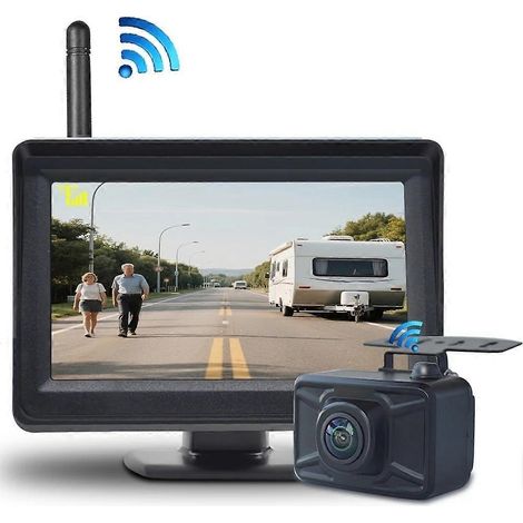 Monitor inalámbrico de 4,3" con cámara de visión trasera nocturna y soporte para estacionamiento en camiones, autobuses, coches y autocaravanas de 12 V/24 V. (1/5)
