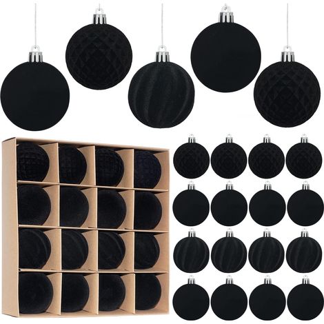 16 Pcs Boules de Noël en Velours, Ensemble d'Ornements Accrochables, Boules de Noël en Plastique Résistant aux Chocs Pré-liées, Décorations de Noël pour Fêtes et Vacances (Noir, 6CM) (1/5)