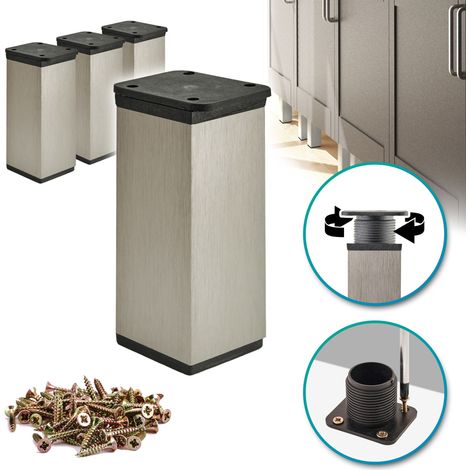4 x Basic-Möbelfüße Querschnitt 40 x 40 mm Höhe 60 mm Farbe: Edelstahl Inklusive Schrauben (1/5)