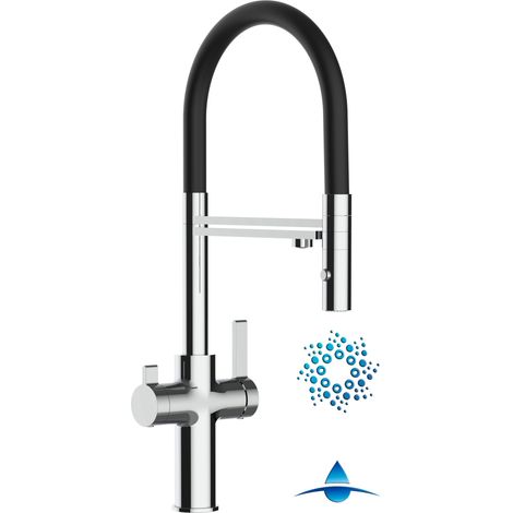 Robinet de Cuisine Mitigeur 4 Voies chromé pour système de carbonatation et filtration/purification d'eau bec noir orientable et douchette 2 jets détachable FC VIZIO (1/5)