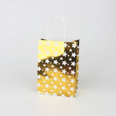 Pack of 24 kraft paper bags 15 x 8 x 21 cm, with gold polka dots, for gift wrapping. (1/5)