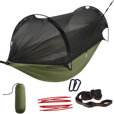 Hamaca de camping: hamaca portátil con red espaciosa y correa para árbol con anillo ajustable, hamaca doble e individual para exteriores, interiores, senderismo y viajes 270  140 cm