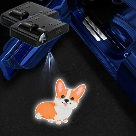 Lot de 2 projecteurs de porte à motif Corgi pour voiture, éclairage LED magnétique sans fil de bienvenue, accessoire décoratif idéal pour tous véhicules et motos, cadeau pour lui ou elle (1/5)