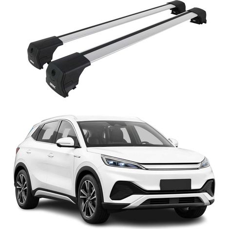 OMAC Aluminium Dachträger Querträger für BYD Atto 3 2022-2026 – City Crash – ISO/PAS 11154:2006 – Abschließbar – Max. 75 kg – 2 Stangen Silber (1/5)