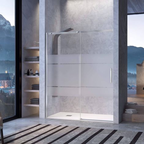 Mampara de ducha frontal + Puerta Corredera 105  cm LUNA con Cristal serigrafiado