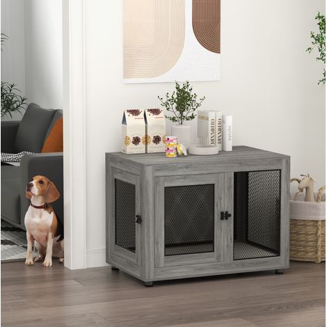 Jaula interior para perro con 2 puertas, cojín lavable y patas regulables, gris 94 x 60 x 71,5 cm (1/5)
