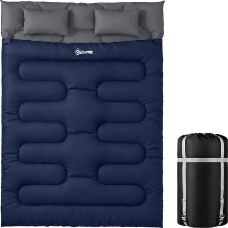 Sac de couchage double avec 2 oreillers et sac de transport bleu foncé pour adultes Queen Size pour 2 personnes (1/5)