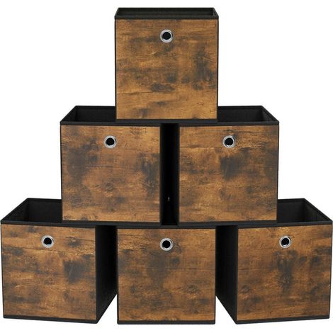 Boîtes de rangement pliables lot de 6 cubes coffre panier organisateur de vêtements bacs à jouets en tissu non tissé tissu oxford 30 x 30 x 30 cm marron