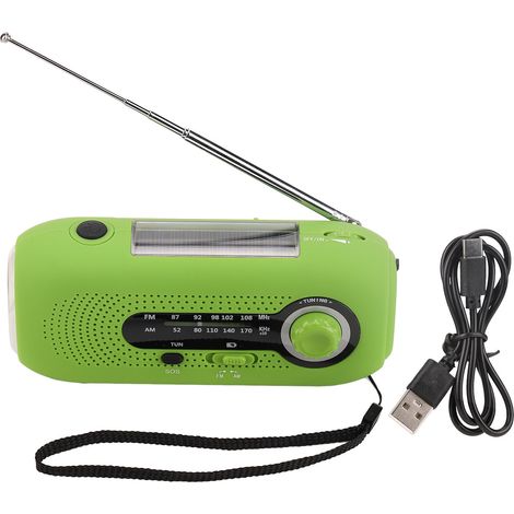 1 Radio d'urgence, manivelle, solaire, USB-C, lampe LED 5, batterie 2000mAh, camping (1/5)