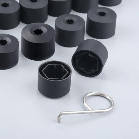 Lot 21 cache-écrous roue 17mm hexagonal avec clip démontage – Protection anti-poussière universelle pour coche, color negro