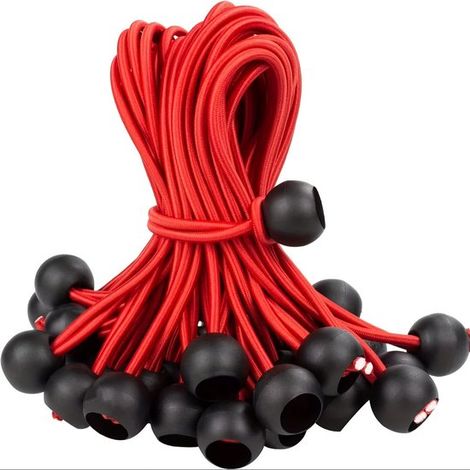 Cuerda elástica - roja - 10 cm - apta para tiendas de campaña - tensor impermeable - paquete de 25 unidades (1/5)