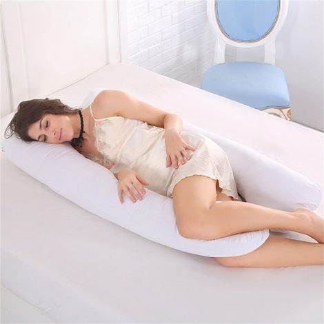 Oreiller de grossesse, oreiller de maternité en forme de U pour femmes enceintes, oreiller confortable avec housse en velours amovible et lavable de qualité supérieure (blanc, 1,8 kg) (1/5)