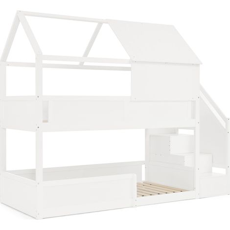 Kinder-Etagenbett 80 x 200 cm aus Holz, mit Dach, weiß, MODENUIT (1/5)