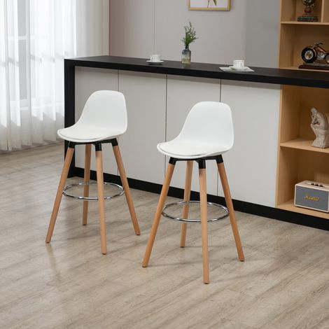 2er-Set Barhocker mit Rückenlehne und Fußstütze Weiß OKMYHOME (1/5)
