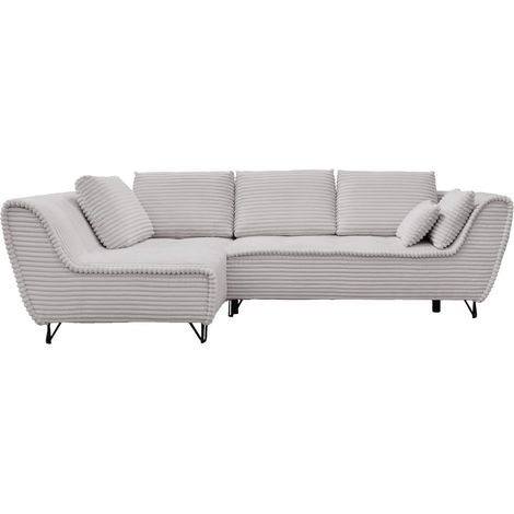 SEYNA Canapé d’angle convertible avec coffre en velours côtelé gris- Angle gauche (1/5)