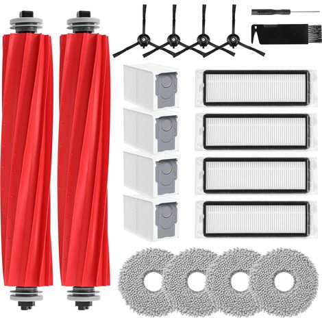20pcs Q Revo Zubehör kompatibel mit Roborock Q Revo Rboter-Staubsauger, 2 Rollenbürste, 4 HEPA-Filter, 4 Staubbeutel, 4 Mikrofaser-Pads, 4 Seitenbürsten, 1 Schraubendreher