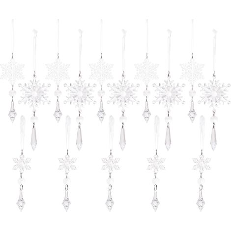 15 adornos navideños de acrílico transparente con forma de copos de nieve, ideales para decorar un árbol, una boda o una ventana. (1/4)