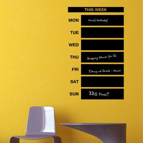 Sticker ardoise tableau noir - stickers muraux adhésif effaçable - CALENDRIER SEMAINE - 90x55cm (1/3)