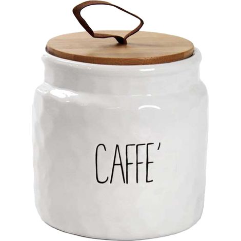 BARATTOLO DA CAFFÈ IN CERAMICA CON TAPPO IN LEGNO 14CM IN COLORE BIANCO (1/2)