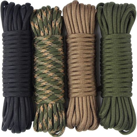 4 Nylon-Paracord-Seile, 7 Stränge, je 6 m lang, 4 Farben, Gesamtlänge 76 Fuß (1/5)