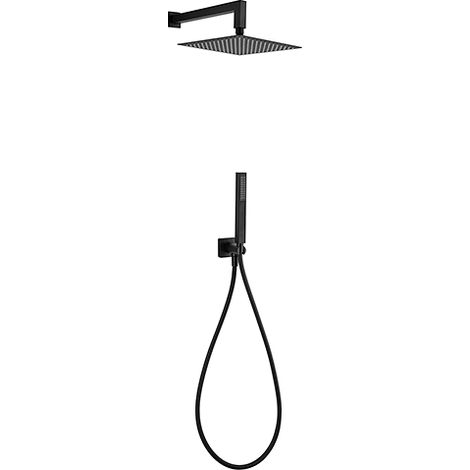 Kit doccia Jacuzzi quadro con soffione + braccio + doccetta e supporto con presa acqua art. 0TWYO907JA00 nero opaco (1/2)