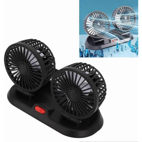 Ventilateur double tête pour véhicule, à vitesses réglables et pliable, idéal pour le tableau de bord de la voiture ou un bureau. Câble de 130 cm inclus pour une solution de refroidissement portable. (1/4)