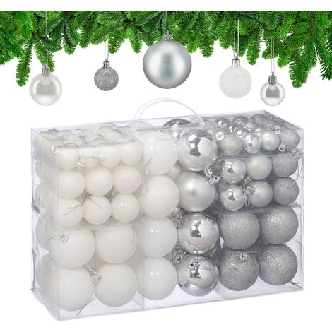 Juego de bolas de Navidad plateadas y blancas, varios acabados