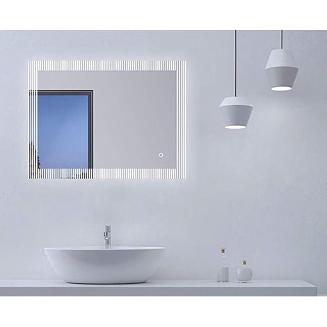 Talos Trace Badspiegel 80 x 60 cm - Touch - Badezimmerspiegel mit LED Beleuchtung in neutralweiß – Sensortaster (1/4)