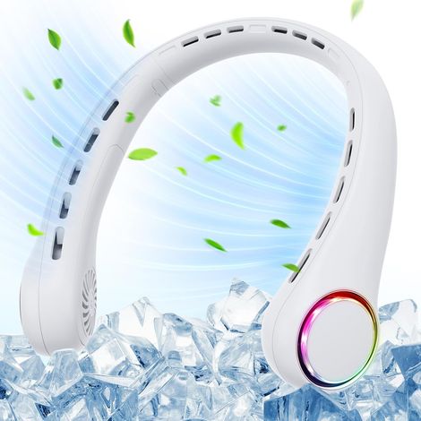 Ventilateur de Cou Portable sans Pales - 3 Vitesses - 4000 mAh - Silencieux - USB - avec Lumière LED - Cadeau pour Homme et Femme