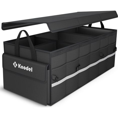 Organisateur de coffre de voiture pliable avec couvercle, grande capacité, noir (1/5)