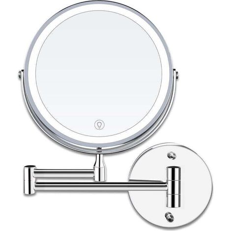 LED Makeup Mirror - 8 Inch - Wall Mounted - Magnifying - 1x/10x Magnification - USB Charging - 3 Color Adjustable - 360° Swivel - Extendable - For Bathrooms (1/5)