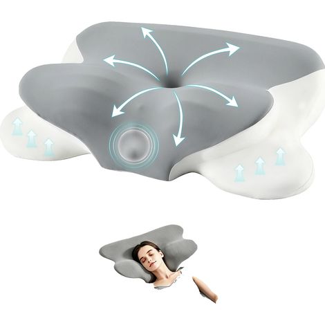Coussin de soutien cervical, design ergonomique, hauteur réglable, Gris clair (1/2)
