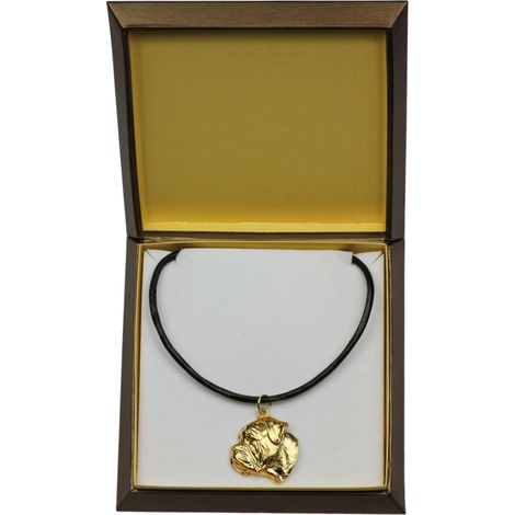 Bullmastiff, Bulmastiff – eine Halskette mit einem Hund in einer Geschenkbox, ein vergoldeter Anhänger für Hundeliebhaber, beeindruckender Schmuck der Marke Art-Dog (1/5)