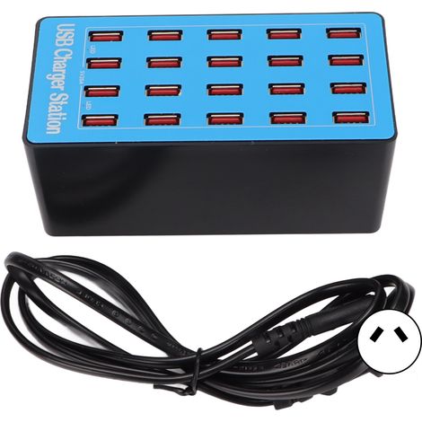100W USB-Ladestation WLXA5+ - 20-Port-Hub, Schnellladefunktion, 100-240V-Netzteil (AU-Stecker)