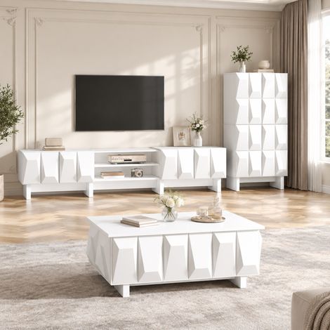 Conjunto de salón 3 piezas 180x34x44,5 cm en tablero de partículas blanco – MEUBLIV (1/5)