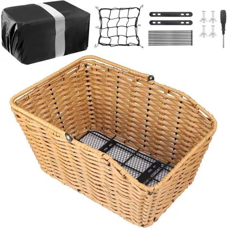 Panier de vélo arrière tissé Panier de vélo arrière amovible Panier de rangement de vélo pour rack arrière de la plupart des types de vélos (1/5)
