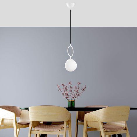 Lustre blanc élégant, corps en métal, largeur 15 cm, hauteur réglable (41-127 cm), 3 ampoules E14 max. 40 W Éclairage élégant pour espaces modernes, indice IP20 (1/5)
