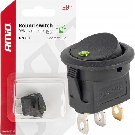 Interruttore, pulsante rotondo, 12V, 20A, ON, OFF, retroilluminazione verde (1/5)