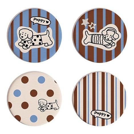 Dessous de Verre Bois - Motifs Chiens Rayés 10x10cm - Sous Verre pour Tasse à Café, Bière et Boissons - Protection de Table et Décoration, sous tasse (1/5)