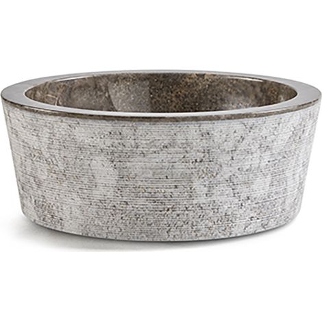 Vasque à poser / lavabo en marbre coloris gris - Diamètre 40 x Hauteur 15 cm - PEGANE - (1/4)