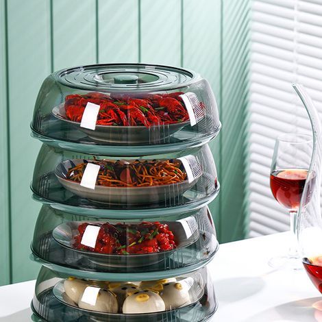 Tapas para platos [tapas de almacenamiento, aislantes térmicas y a prueba de polvo] – Juego de servir [22 piezas de platos y cuencos de acero inoxidable] – PET – Transparente – Cocina, hogar, camping  (1/5)