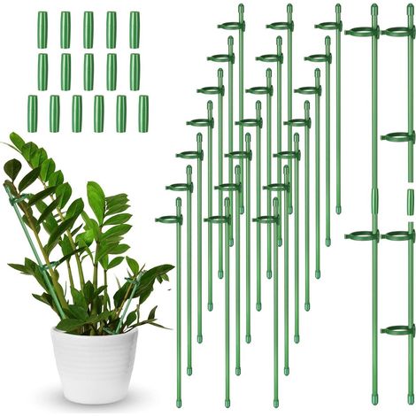 Lot de 20 anneaux de support réglables verts pour orchidées, roses et tomates, de 30 cm de hauteur, avec 10 tubes de connexion compatibles avec les plantes à tige unique. (1/4)